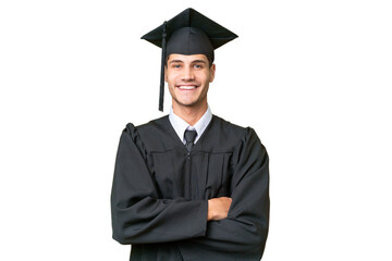 Young university graduate caucasian man over isolated background keeping the arms crossed in frontal position