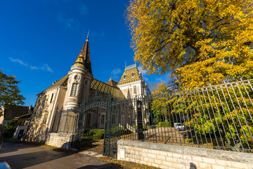 Chateau Corton Andre in autumn with iconic tiled roof