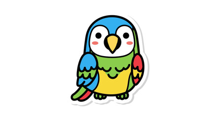 Adorable Colorful Cartoon Parrot Character Design with Cheerful Expression on White Background