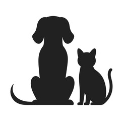 Silhouette of a dog and a cat sitting side by side