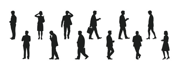 Silhouettes of business people in motion and static poses