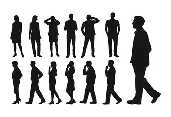 Silhouettes of men and women in various poses people