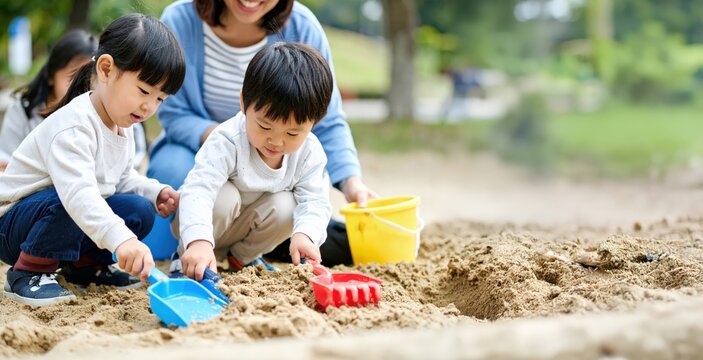 砂場で遊ぶ子供達
