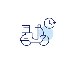 Delivery moped and clock. Scheduled delivery, on time delivery tracking. Pixel perfect, editable stroke vector icon
