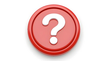 3d question mark icon on red round button or badge.3d rendering.Isolated on white background.

