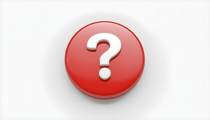 3d question mark icon on red round button or badge.3d rendering.Isolated on white background.

