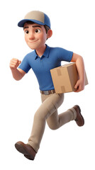 Smiling 3D Delivery Man Running with Package