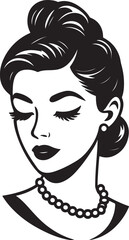 Elegant vintage woman with a pearl necklace and classic up do in a timeless black and white illustration