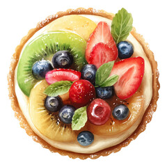 Watercolor-style vector illustration of Fruit Tart, isolated on a clean white background.