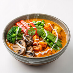 Vibrant Vegetable Curry in a Bowl with Fresh Herbs and Creamy Sauce