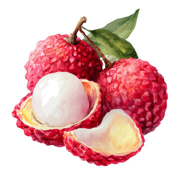 A watercolor painting of Lychee Slices, vector illustration on white background.