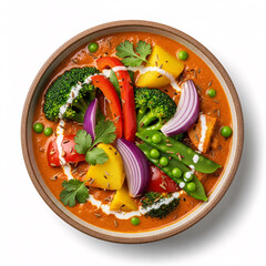 Vibrant Vegetable Curry in a Bowl with Fresh Herbs and Colorful Ingredients