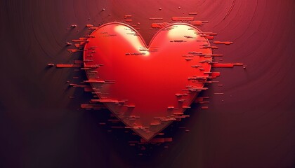 Red heart shape with abstract design element, symbolizing love and passion for Valentines Day. Romantic greeting card background with artistic texture.