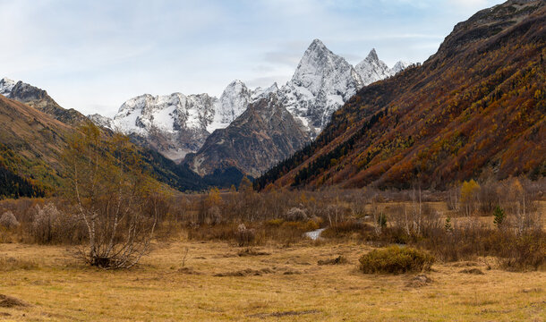 View of Caucasus mountains in autumn