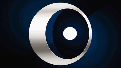 Silver Chrome Crescent Moon Logo 3D Metallic Circle Sphere Orbit Tech Automotive Emblem Badge Modern Industrial Design Shiny Reflection Steel Element Graphic Symbol
