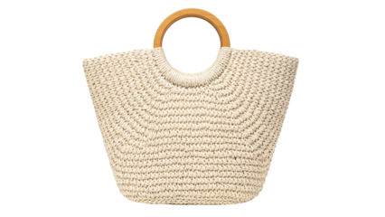 A beige straw tote bag with large circular wooden handles for a summer look