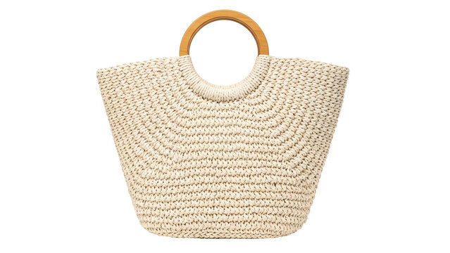 A beige straw tote bag with large circular wooden handles for a summer look