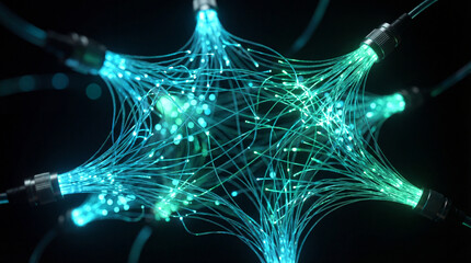 Glowing Fiber Optic Cables Forming Digital Network Structure