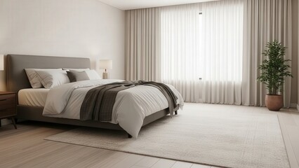 Modern bedroom with comfortable bed and elegant decor