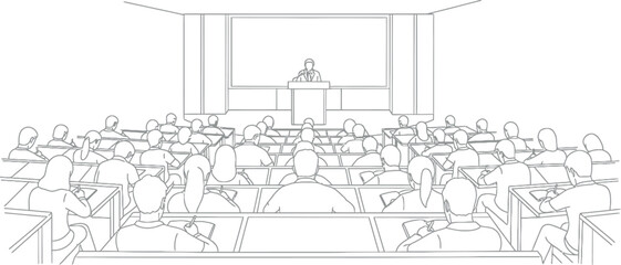 University lecture hall with students and professor