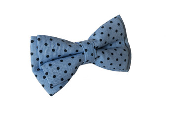 Classic blue polka dot bow tie isolated on a white background.