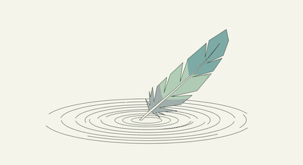 Feather falling into water creating ripple effect, symbolising inspiration and creative thought © star