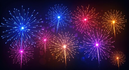 Fototapeta premium Vibrant multi-colored fireworks display lighting up the night sky festive celebration illustration