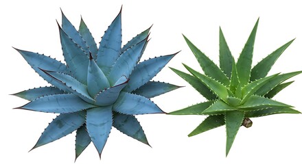 Two aloe vera plants isolated on white background for commercial use