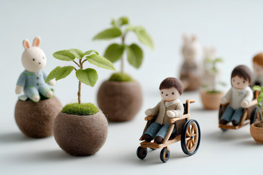 笑顔で過ごす車椅子の子供たちの日常風景／まみおデザイン福祉シリーズ
