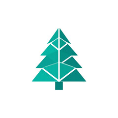 Fototapeta premium Minimalist geometric Christmas tree illustration in teal and white, abstract, vector art