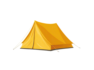 Simple yellow tent isolated on black, ready for a camping adventure