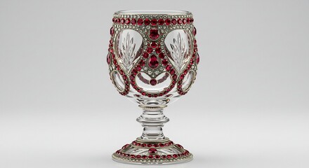 豪華な赤い宝石が煌めくクリスタルゴブレット 美しく繊細な装飾が施されたアンティーク調の優雅なデザイン. AI Generated