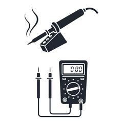 Soldering iron and digital multimeter icon set