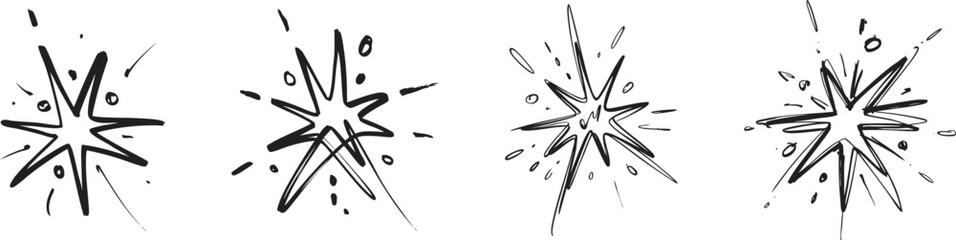 hand drawn comic explosion starburst shapes black ink set