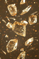 AI Image Of Golden Crystals Floating And Sparkling