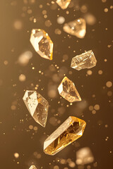 AI Image Of Golden Crystals Floating And Sparkling