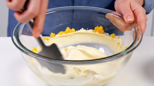 Mixing Deviled Egg Ingredients With Fork in Bowl