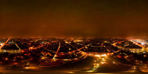 Krak&oacute;w at Night: 360-Degree Aerial VR Panorama of the Old Town