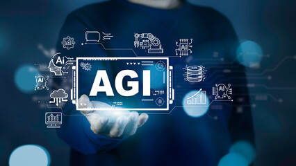 AGI Artificial General Intelligence Concept with Advanced AI System, Machine Learning, Automation...