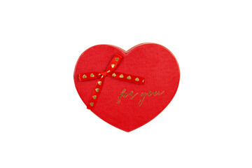 Red Heart Shaped Gift Box With Lid on White Background