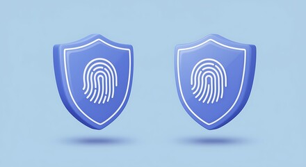 Digital security shield with fingerprint scan icon representing biometric authentication and data protection concept