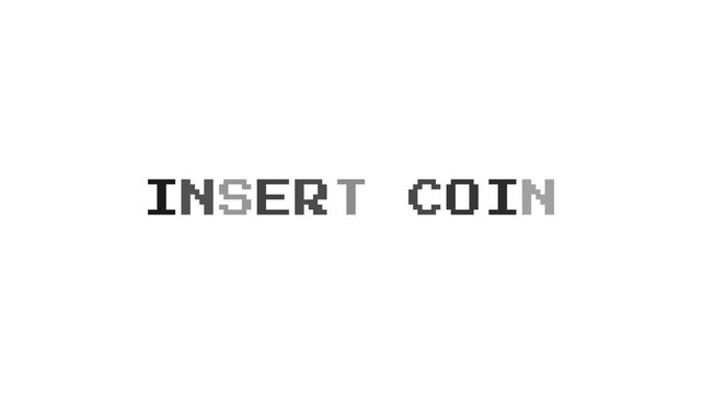 Insert Coin Pixel Text on White Background. Retro Arcade Credit Screen