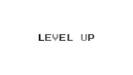 Level Up Pixel Text on White Background. Retro Arcade Progress Screen - Powered by Adobe