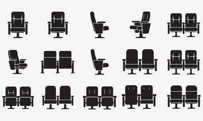 Collection of Black Cinema and Theater Seats Icons
