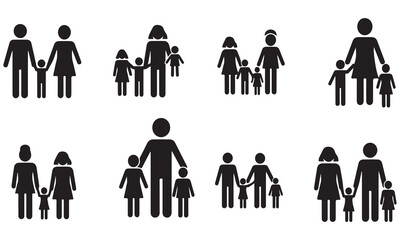 Diverse Family Silhouettes: Parents and Children in Various Combinations