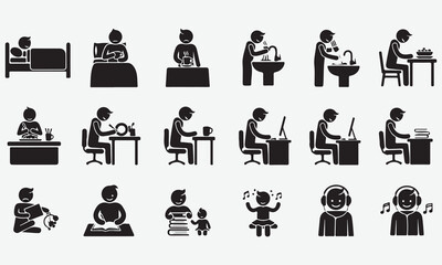 Daily Life Activities and Routines Icon Set