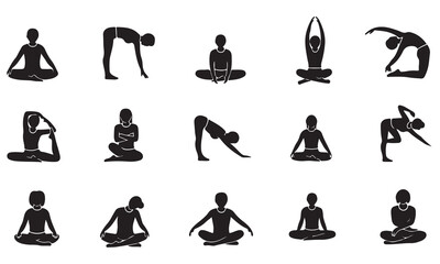 Diverse Yoga Poses Silhouettes Collection