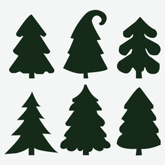 Six Dark Green Christmas Tree Silhouettes on White Background