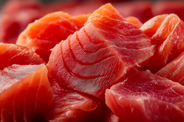 Close-up of sushi salmon fish, Japanese sushi collection. Sashimi sushi set with chopsticks and soy