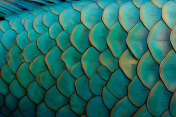 An abstract close-up view of stunning fish scales showcasing rich colors and intricate patterns, highlighting the beauty of marine life and textures found in nature.